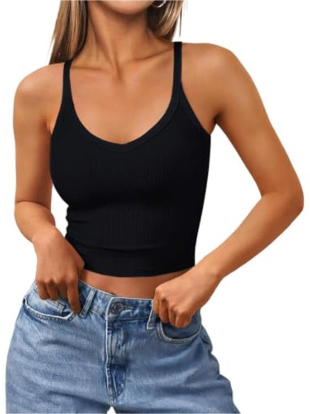 Womens Ribbed Racerback Cropped Workout Tank Top